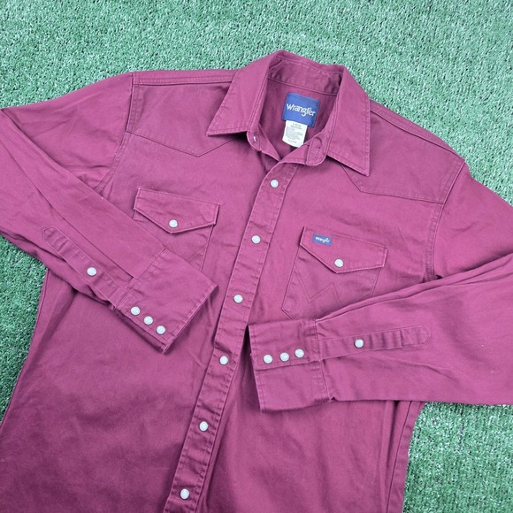 Wrangler Other - Wrangler Western Snap Shirt Mens L Burgundy Maroon Long Sleeve Cotton MS707RO